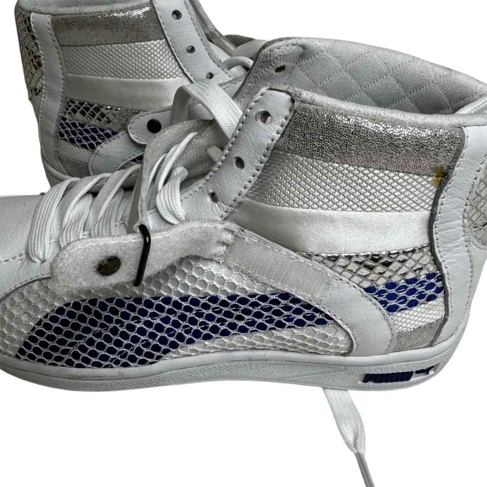 PUMA HI-TOP THE KEY WHITE SURF THE WEB BLUE WHITE WOMENS SNEAKERS SIZE 7.5 NWOT